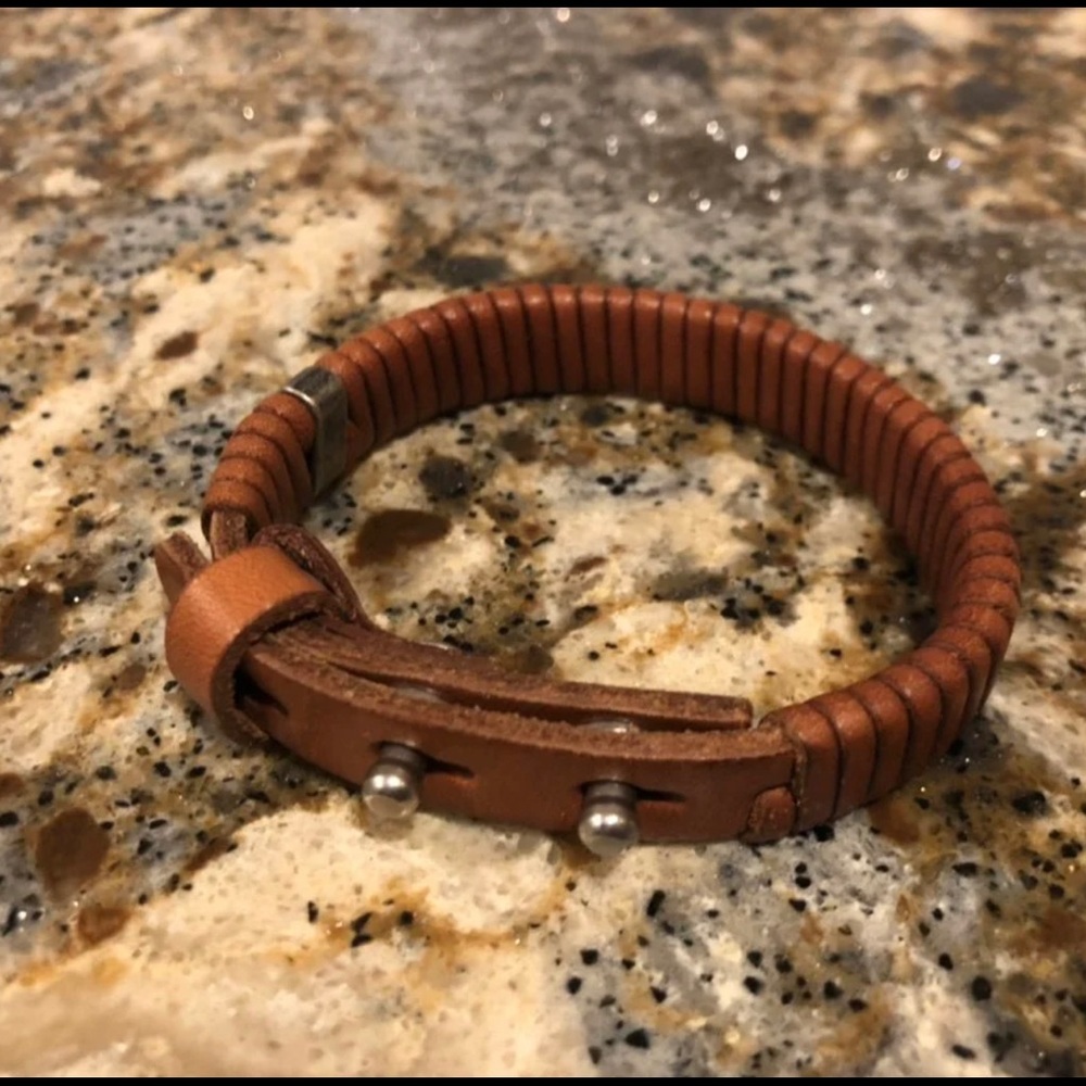 Fossil leather wrap bracelet adjustable size